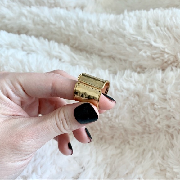 14K Gold Plate Wide Open Hammered Ring - Picture 7 of 13